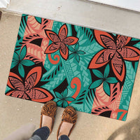 Plumeria Polynesian Pattern Rubber Doormat Unique Fantasy Teal Orange LT01 - Polynesian Pride