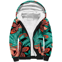 Plumeria Polynesian Pattern Sherpa Hoodie Unique Fantasy Teal Orange LT01 Unisex Teal - Polynesian Pride