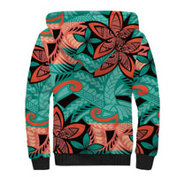 Plumeria Polynesian Pattern Sherpa Hoodie Unique Fantasy Teal Orange LT01 - Polynesian Pride