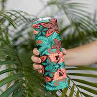 Plumeria Polynesian Pattern Skinny Tumbler Unique Fantasy Teal Orange