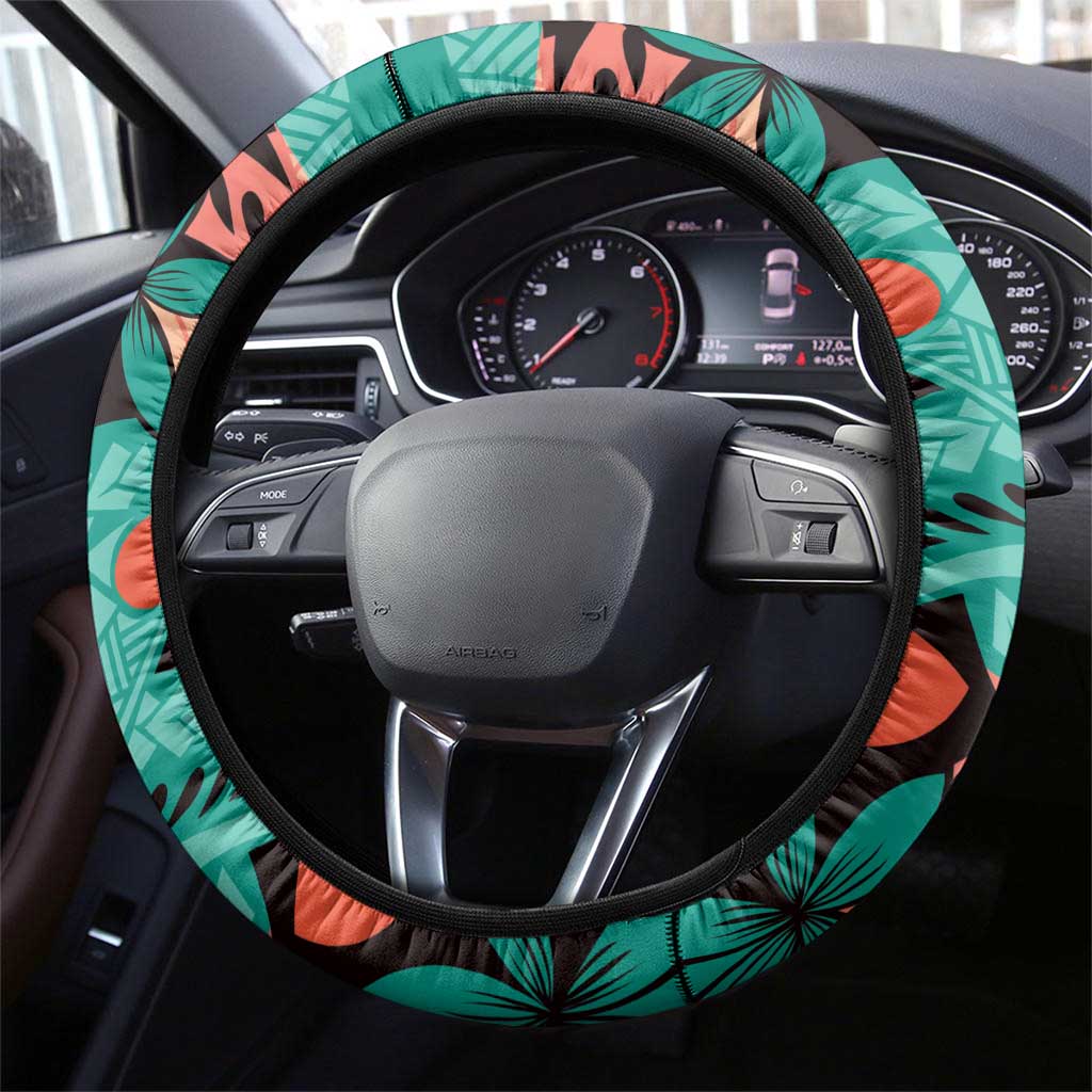 Plumeria Polynesian Pattern Steering Wheel Cover Unique Fantasy Teal Orange LT01 - Polynesian Pride
