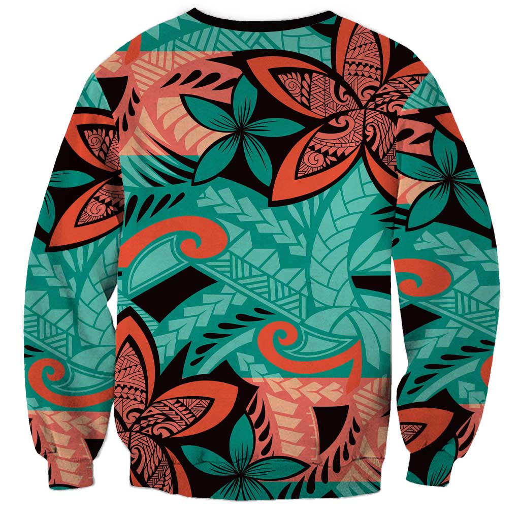 Plumeria Polynesian Pattern Sweatshirt Unique Fantasy Teal Orange LT01 - Polynesian Pride