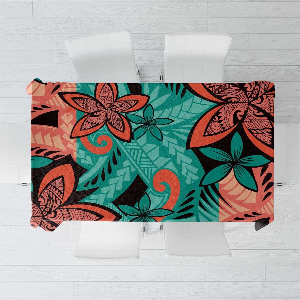 Plumeria Polynesian Pattern Tablecloth Unique Fantasy Teal Orange LT01 Teal - Polynesian Pride