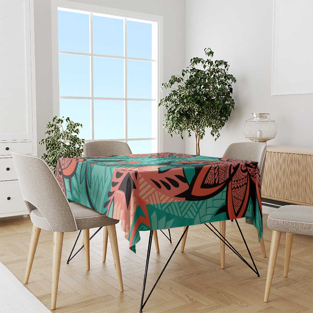 Plumeria Polynesian Pattern Tablecloth Unique Fantasy Teal Orange LT01 - Polynesian Pride