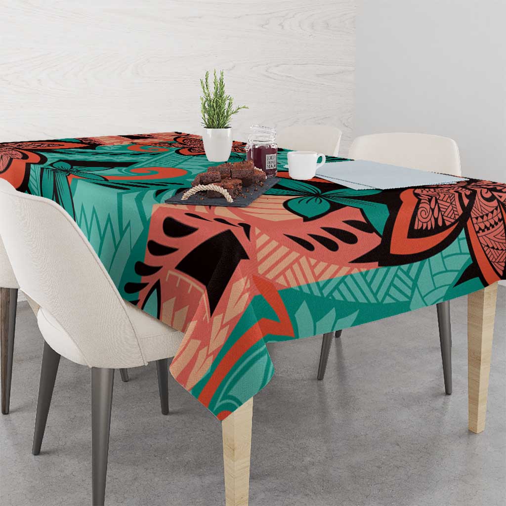 Plumeria Polynesian Pattern Tablecloth Unique Fantasy Teal Orange LT01 - Polynesian Pride