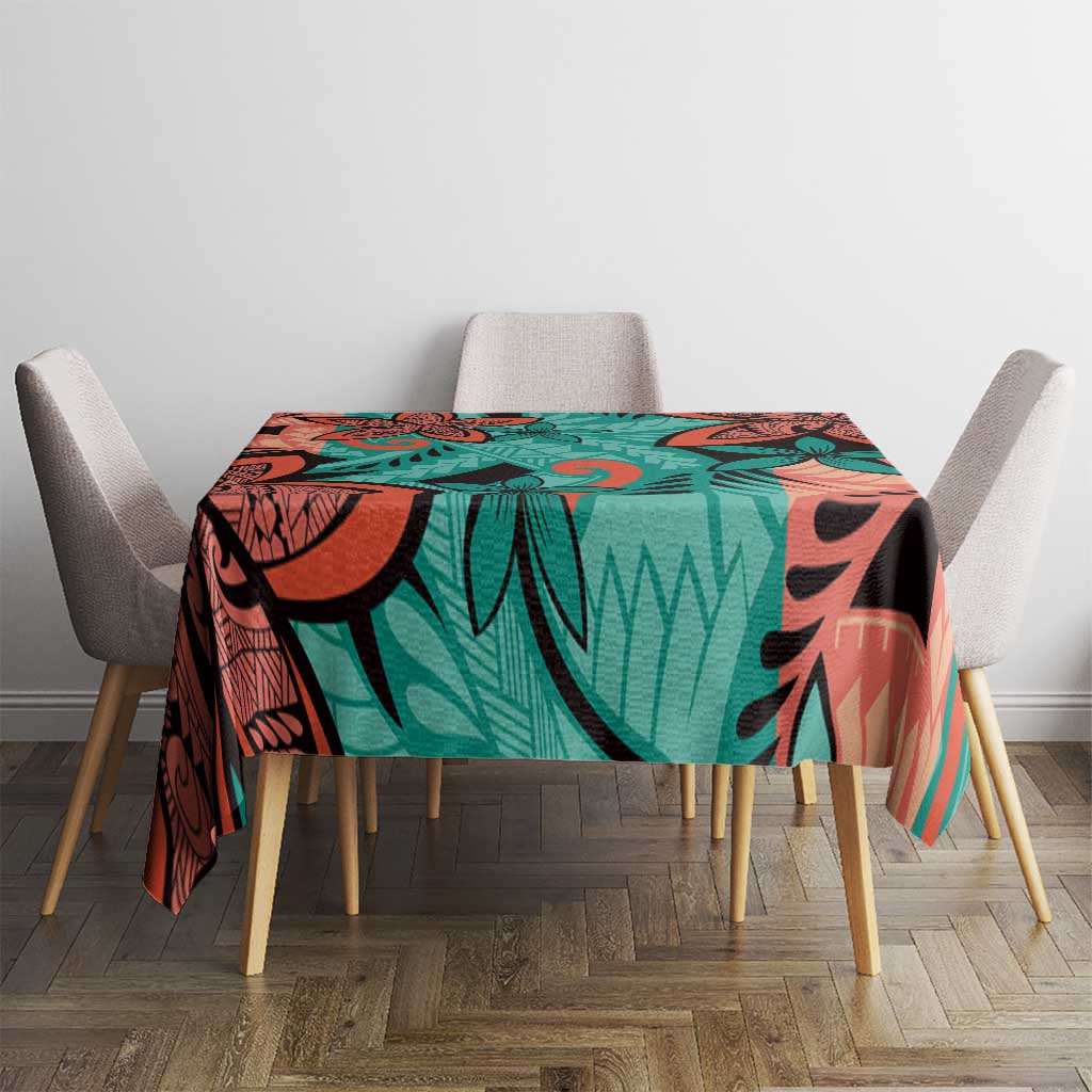Plumeria Polynesian Pattern Tablecloth Unique Fantasy Teal Orange LT01 - Polynesian Pride