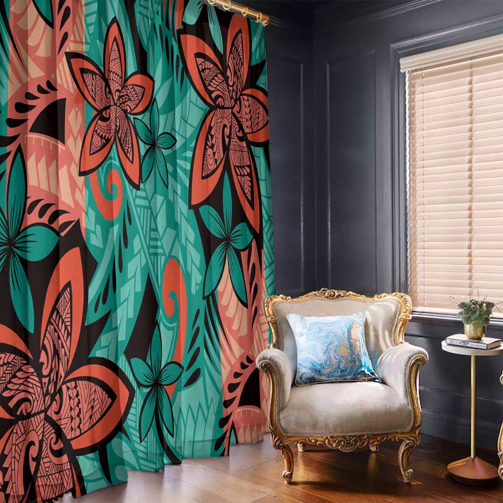 Plumeria Polynesian Pattern Window Curtain Unique Fantasy Teal Orange LT01 - Polynesian Pride