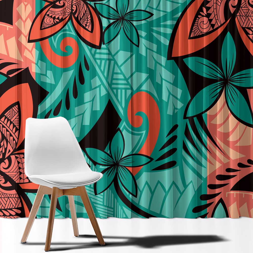 Plumeria Polynesian Pattern Window Curtain Unique Fantasy Teal Orange LT01 - Polynesian Pride