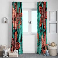 Plumeria Polynesian Pattern Window Curtain Unique Fantasy Teal Orange LT01 - Polynesian Pride
