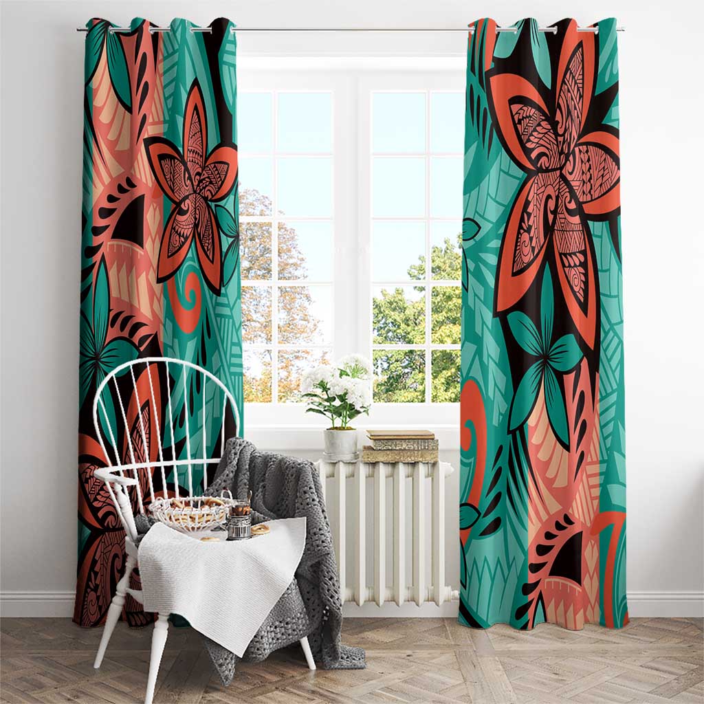 Plumeria Polynesian Pattern Window Curtain Unique Fantasy Teal Orange LT01 - Polynesian Pride