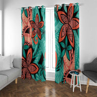 Plumeria Polynesian Pattern Window Curtain Unique Fantasy Teal Orange LT01 With Grommets Teal - Polynesian Pride