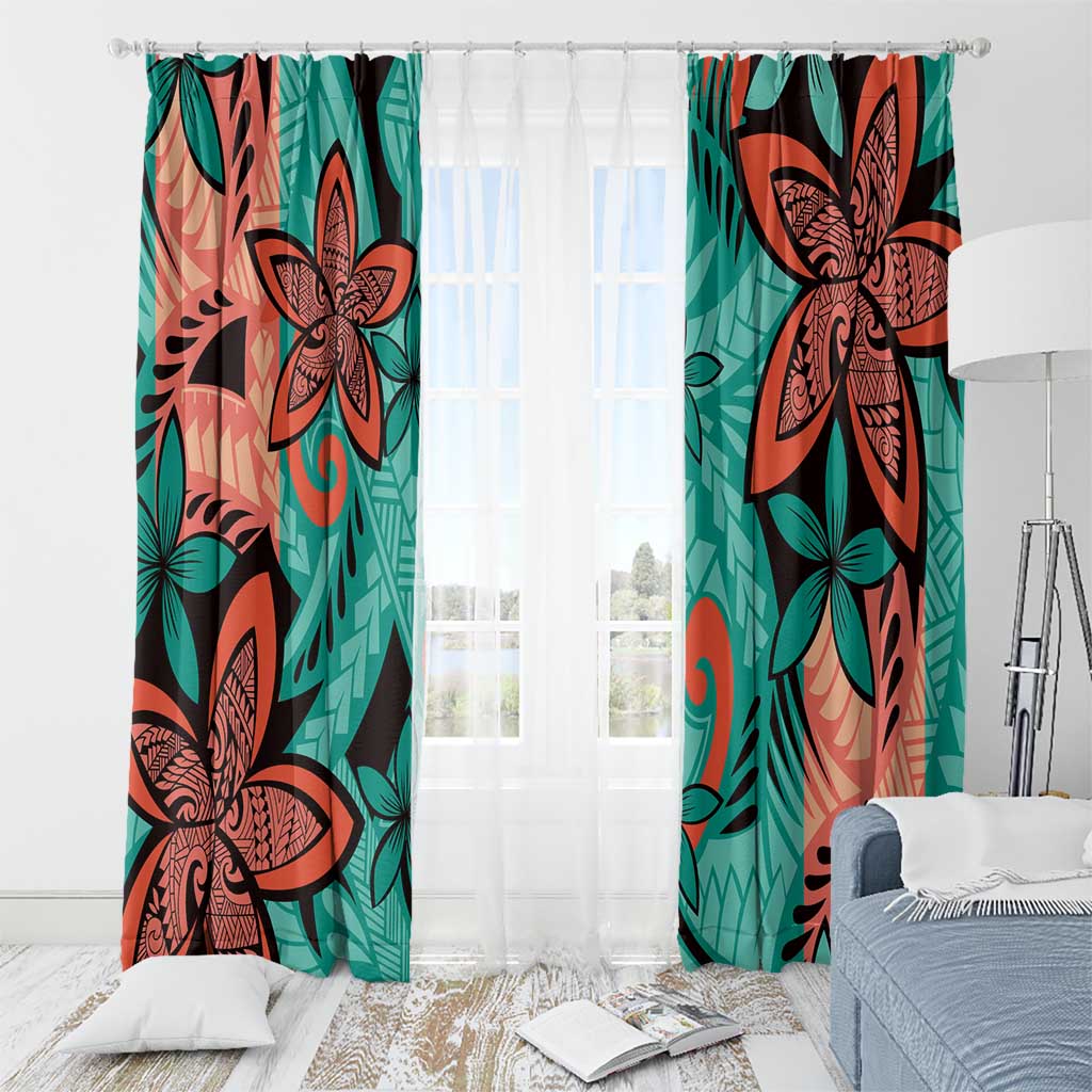 Plumeria Polynesian Pattern Window Curtain Unique Fantasy Teal Orange LT01 - Polynesian Pride