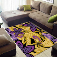 Plumeria Polynesian Pattern Area Rug Unique Fantasy Yellow Purple
