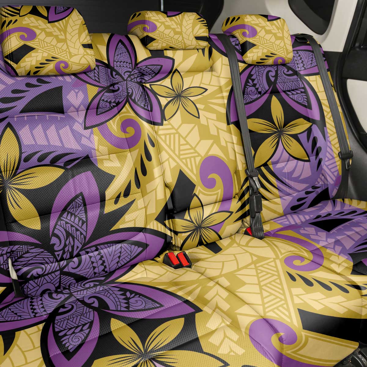 Plumeria Polynesian Pattern Back Car Seat Cover Unique Fantasy Yellow Purple