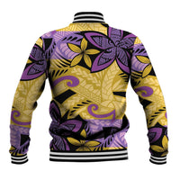 Plumeria Polynesian Pattern Baseball Jacket Unique Fantasy Yellow Purple LT01 - Polynesian Pride