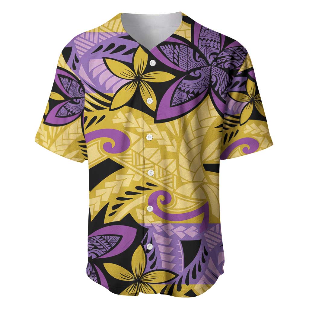 Plumeria Polynesian Pattern Baseball Jersey Unique Fantasy Yellow Purple