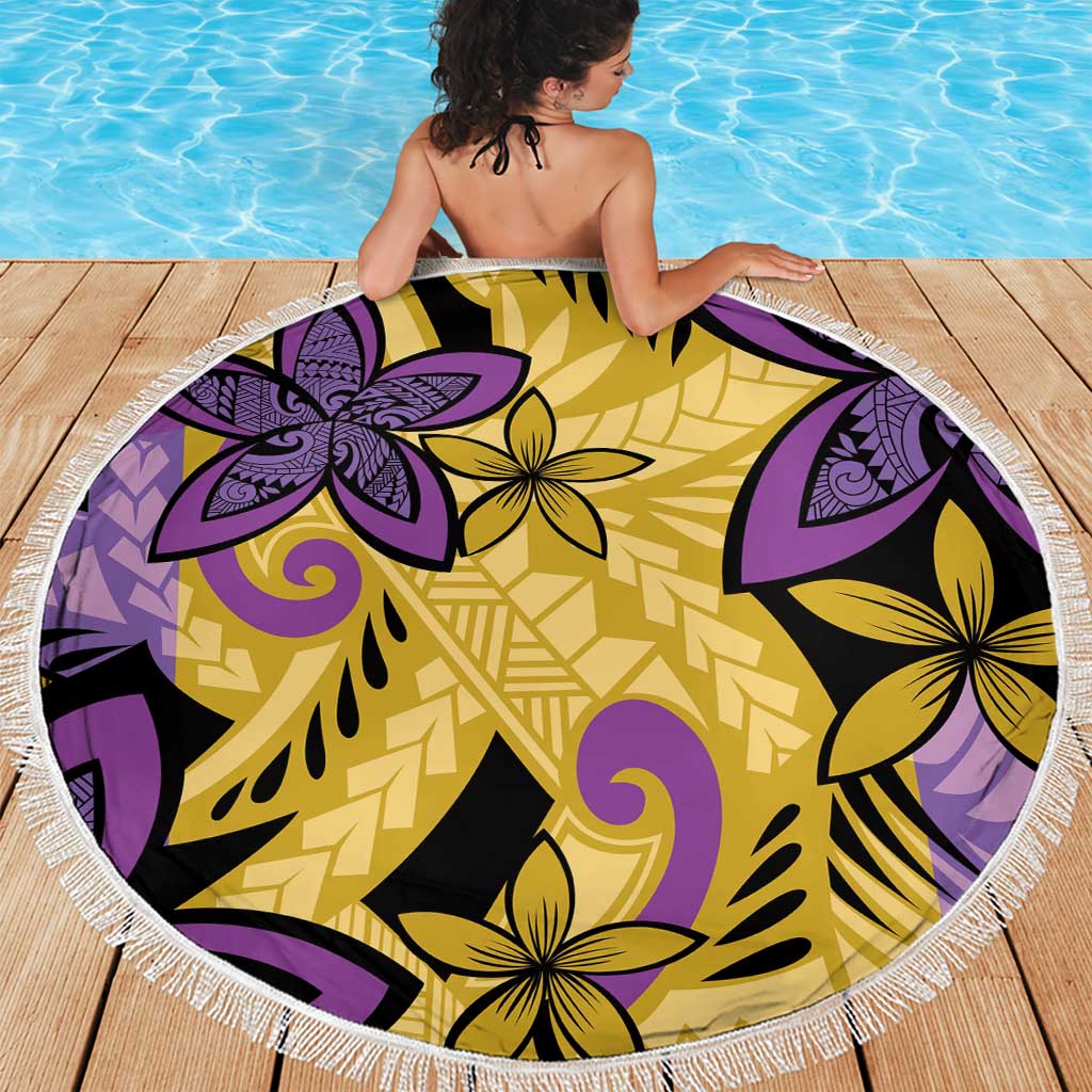Plumeria Polynesian Pattern Beach Blanket Unique Fantasy Yellow Purple LT01 - Polynesian Pride