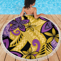 Plumeria Polynesian Pattern Beach Blanket Unique Fantasy Yellow Purple LT01 - Polynesian Pride