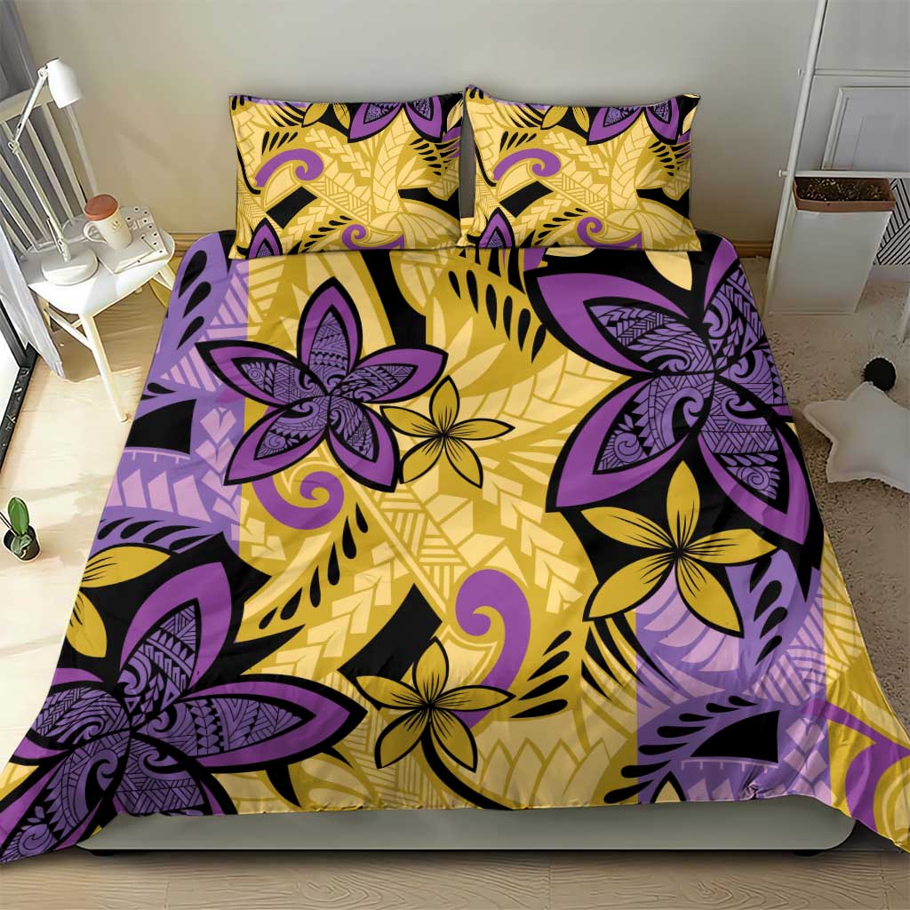 Plumeria Polynesian Pattern Bedding Set Unique Fantasy Yellow Purple