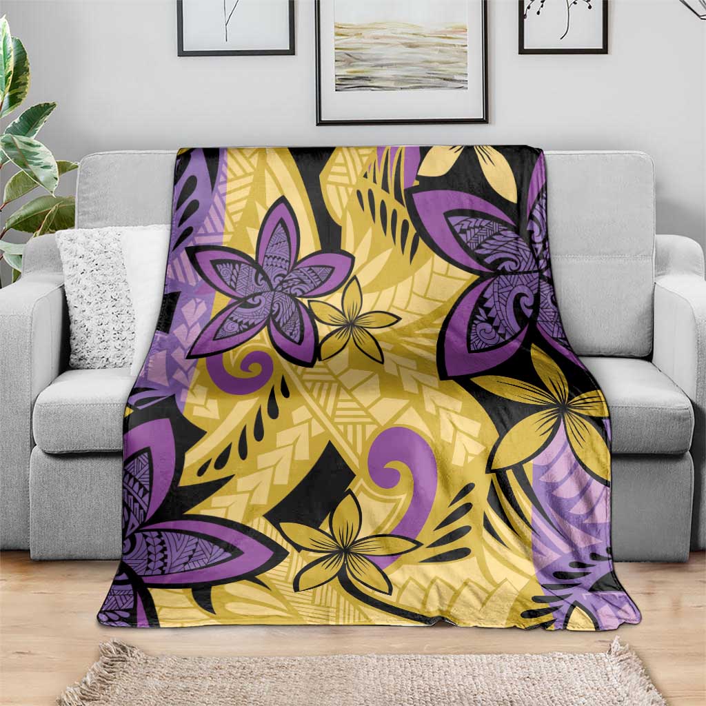 Plumeria Polynesian Pattern Blanket Unique Fantasy Yellow Purple LT01 - Polynesian Pride