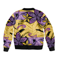 Plumeria Polynesian Pattern Bomber Jacket Unique Fantasy Yellow Purple