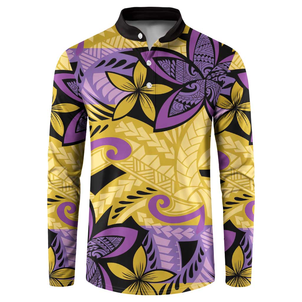 Plumeria Polynesian Pattern Button Sweatshirt Unique Fantasy Yellow Purple LT01 Yellow - Polynesian Pride