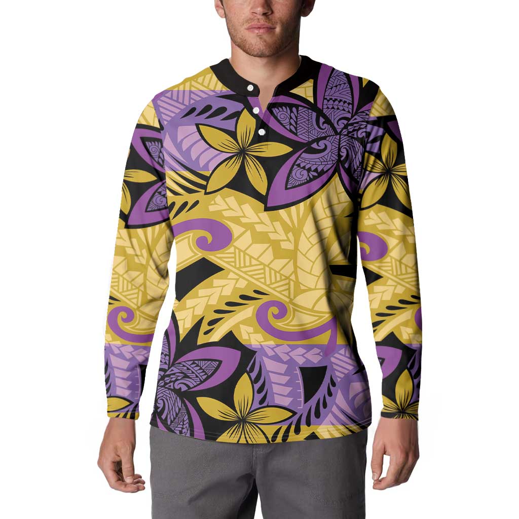 Plumeria Polynesian Pattern Button Sweatshirt Unique Fantasy Yellow Purple LT01 - Polynesian Pride