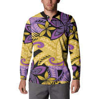 Plumeria Polynesian Pattern Button Sweatshirt Unique Fantasy Yellow Purple LT01 - Polynesian Pride