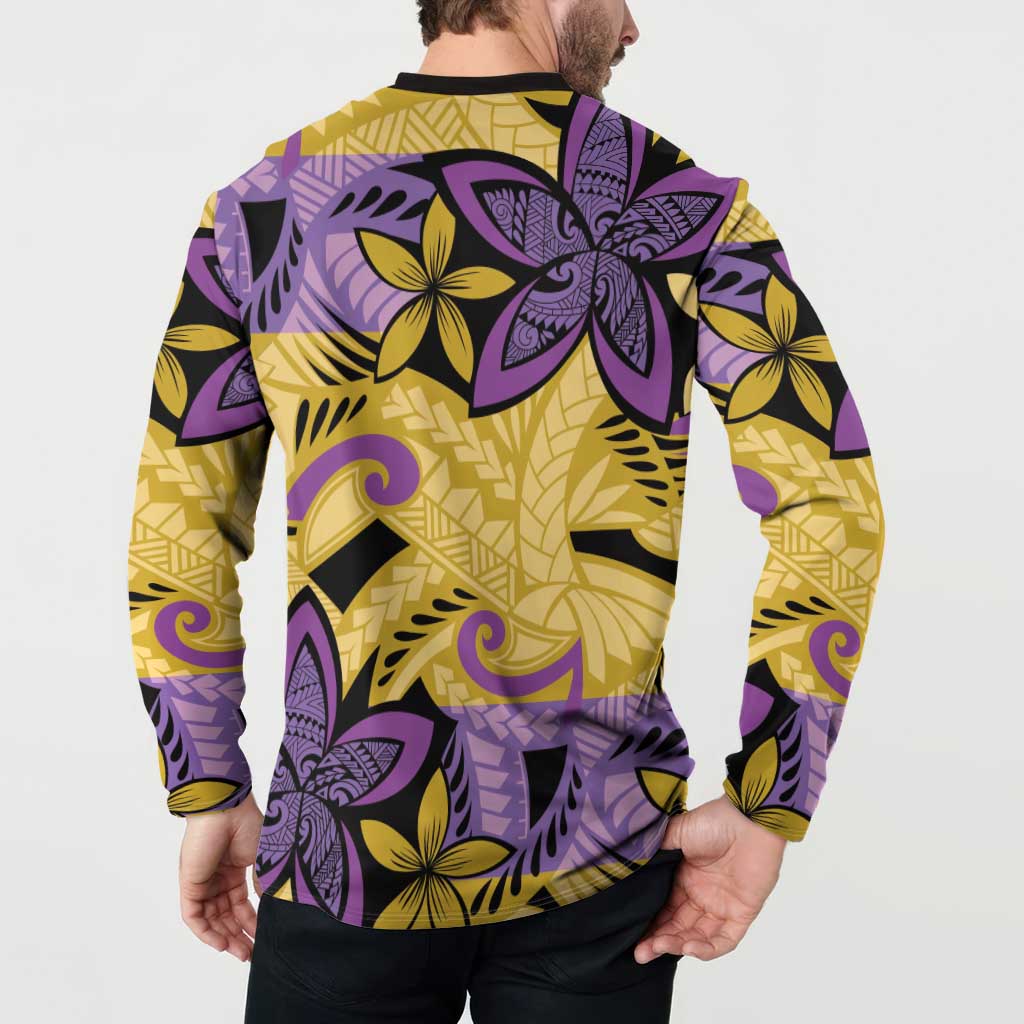 Plumeria Polynesian Pattern Button Sweatshirt Unique Fantasy Yellow Purple LT01 - Polynesian Pride