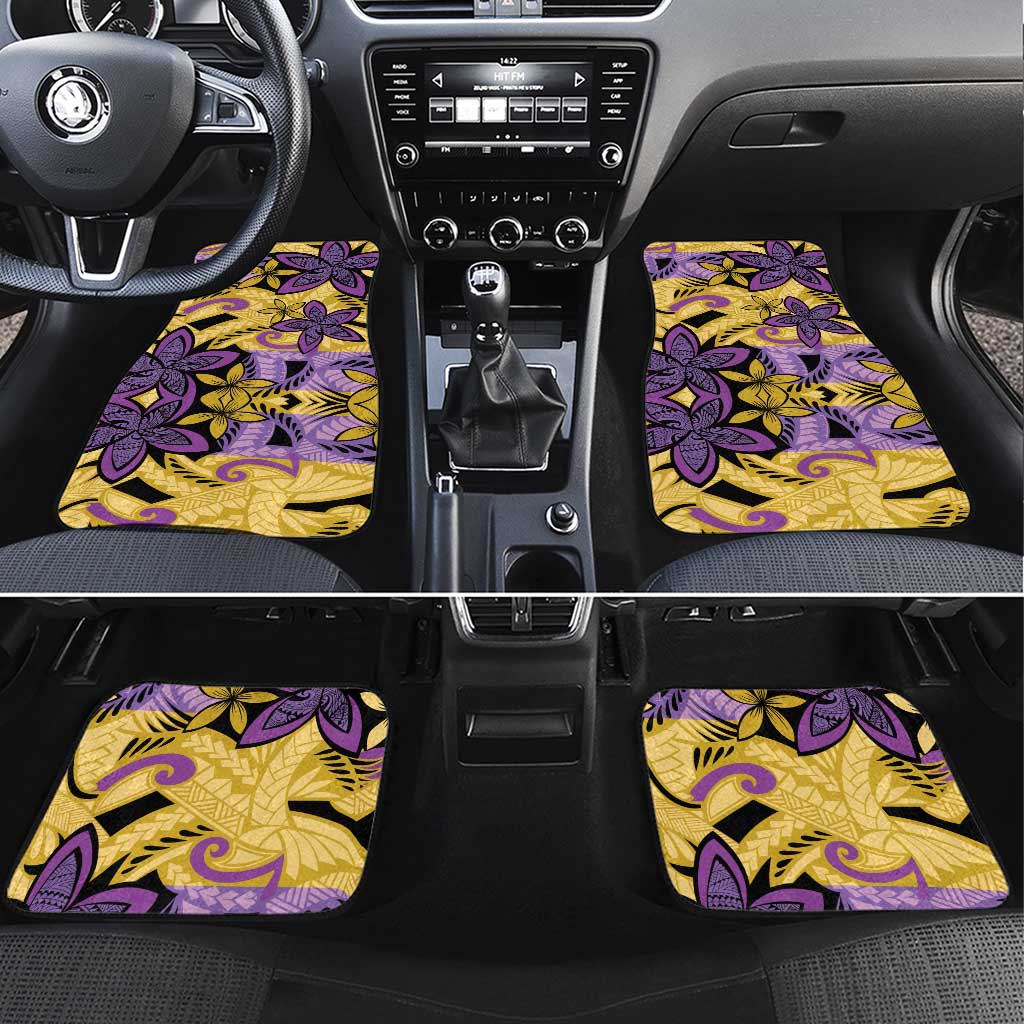 Plumeria Polynesian Pattern Car Mats Unique Fantasy Yellow Purple LT01 Set 4pcs Yellow - Polynesian Pride