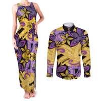 Plumeria Polynesian Pattern Couples Matching Tank Maxi Dress and Long Sleeve Button Shirt Unique Fantasy Yellow Purple LT01 Yellow - Polynesian Pride