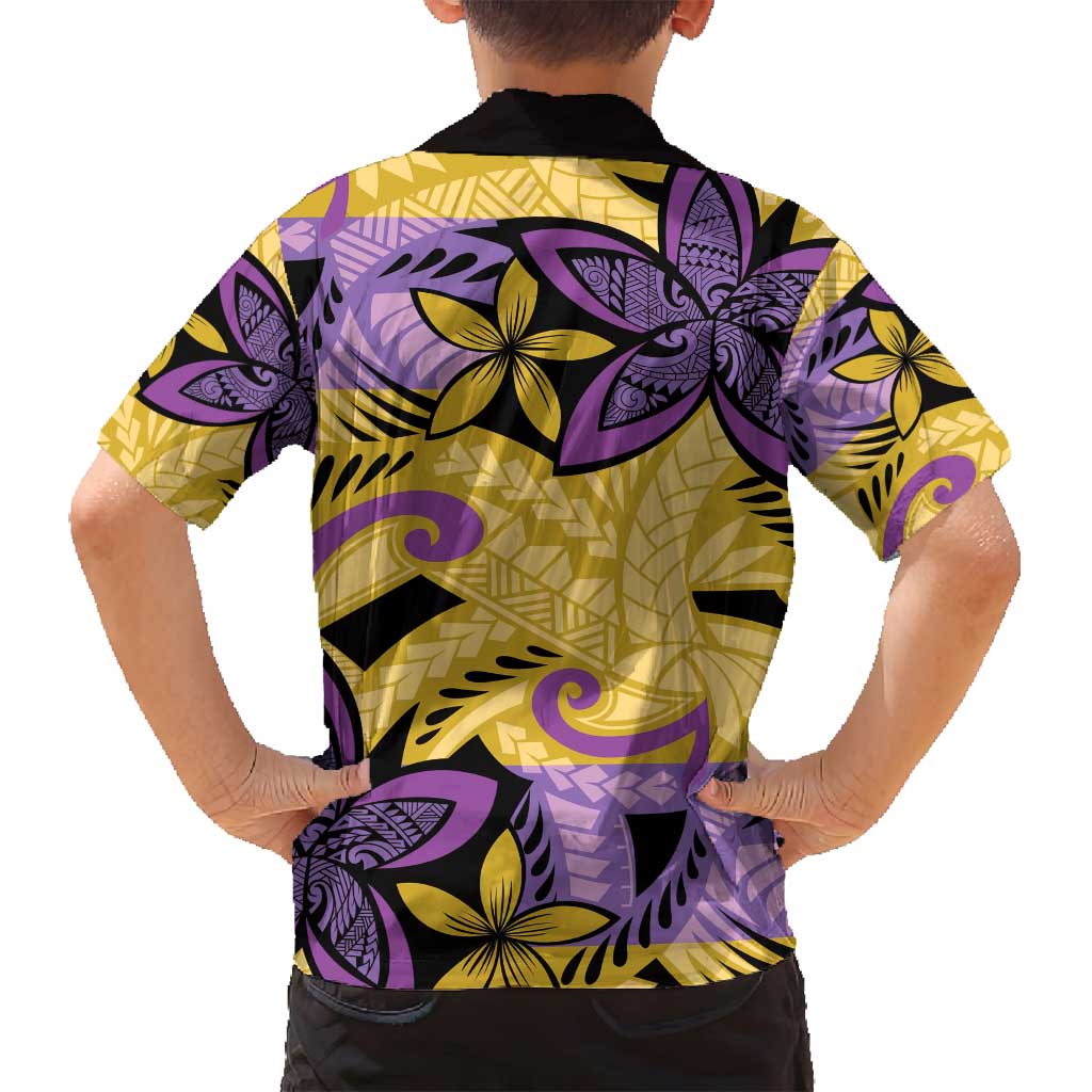 Plumeria Polynesian Pattern Family Matching Long Sleeve Bodycon Dress and Hawaiian Shirt Unique Fantasy Yellow Purple