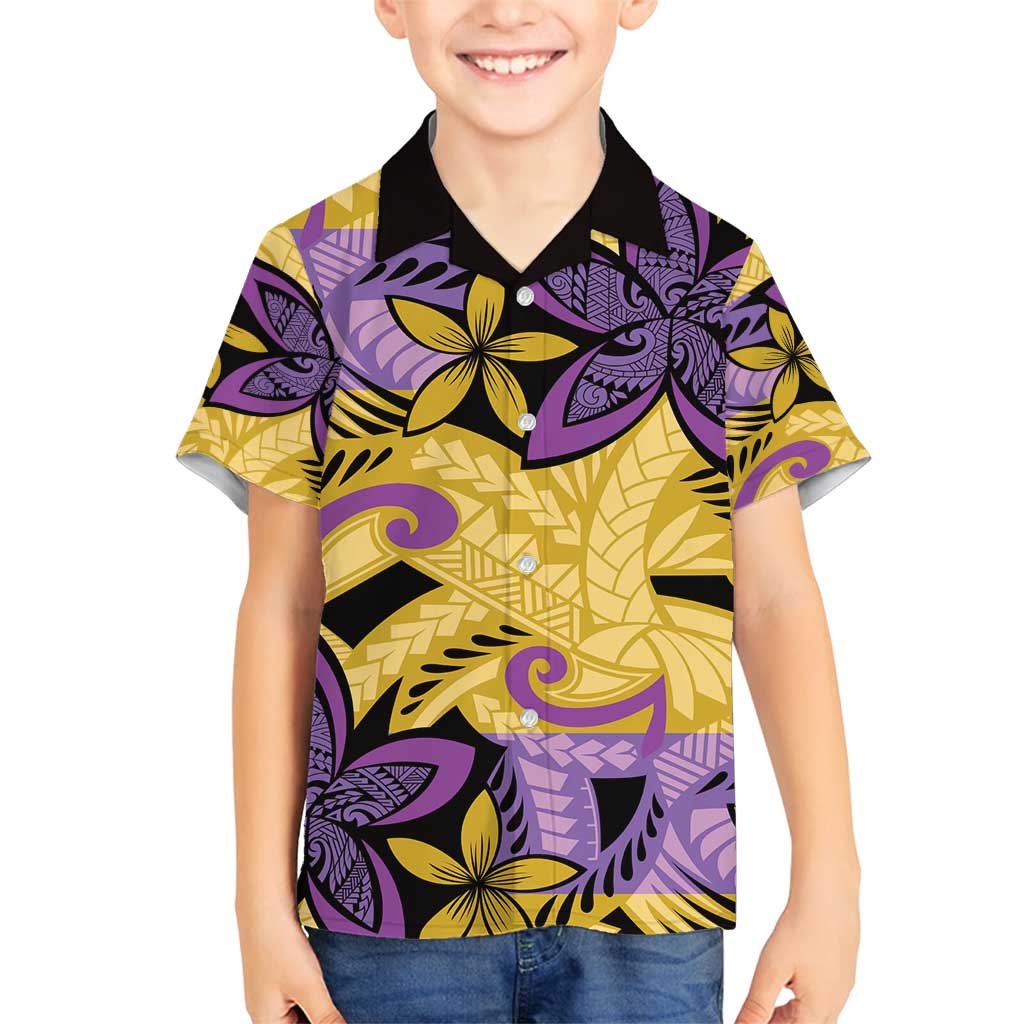 Plumeria Polynesian Pattern Family Matching Off Shoulder Maxi Dress and Hawaiian Shirt Unique Fantasy Yellow Purple