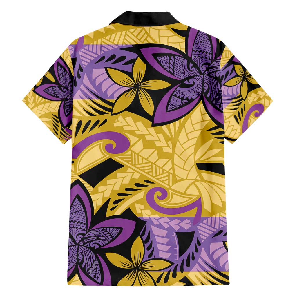 Plumeria Polynesian Pattern Family Matching Puletasi and Hawaiian Shirt Unique Fantasy Yellow Purple
