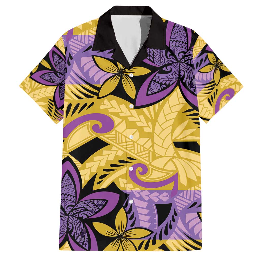Plumeria Polynesian Pattern Family Matching Short Sleeve Bodycon Dress and Hawaiian Shirt Unique Fantasy Yellow Purple