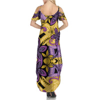 Plumeria Polynesian Pattern Family Matching Summer Maxi Dress and Hawaiian Shirt Unique Fantasy Yellow Purple