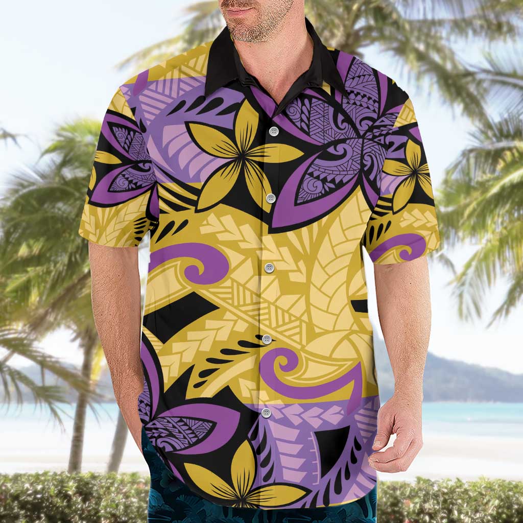 Plumeria Polynesian Pattern Hawaiian Shirt Unique Fantasy Yellow Purple LT01 - Polynesian Pride