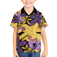 Plumeria Polynesian Pattern Kid Hawaiian Shirt Unique Fantasy Yellow Purple LT01 Kid Yellow - Polynesian Pride