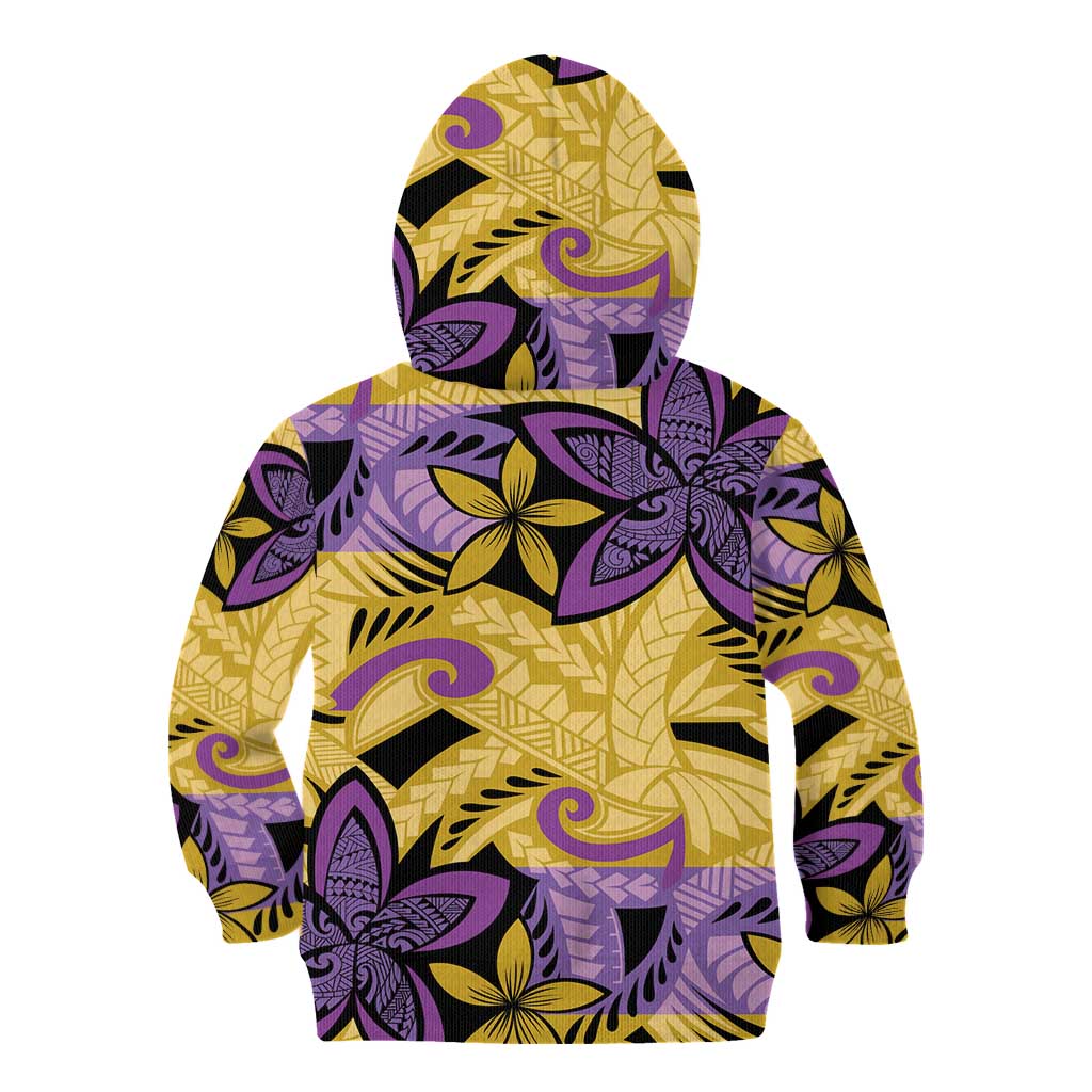 Plumeria Polynesian Pattern Kid Hoodie Unique Fantasy Yellow Purple