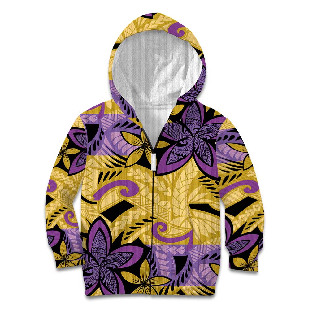 Plumeria Polynesian Pattern Kid Hoodie Unique Fantasy Yellow Purple