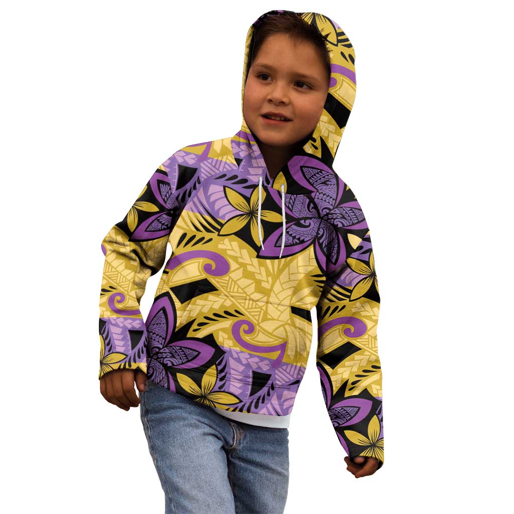 Plumeria Polynesian Pattern Kid Hoodie Unique Fantasy Yellow Purple