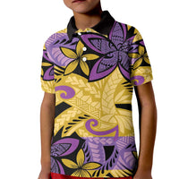 Plumeria Polynesian Pattern Kid Polo Shirt Unique Fantasy Yellow Purple