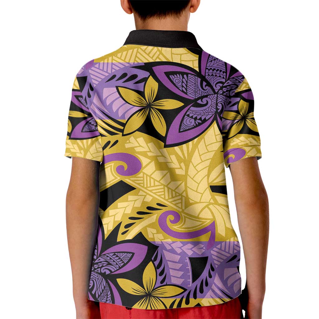 Plumeria Polynesian Pattern Kid Polo Shirt Unique Fantasy Yellow Purple