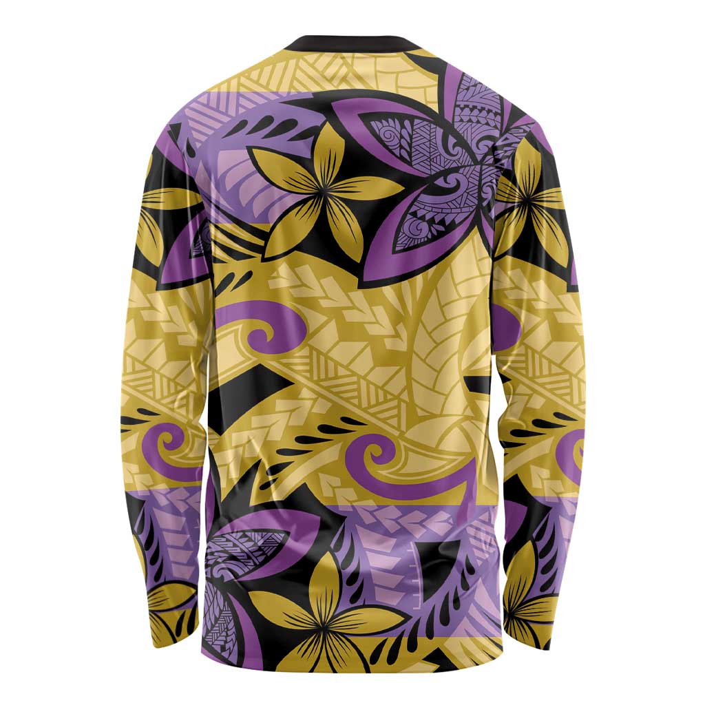 Plumeria Polynesian Pattern Long Sleeve Shirt Unique Fantasy Yellow Purple LT01 - Polynesian Pride