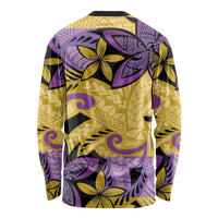 Plumeria Polynesian Pattern Long Sleeve Shirt Unique Fantasy Yellow Purple LT01 - Polynesian Pride