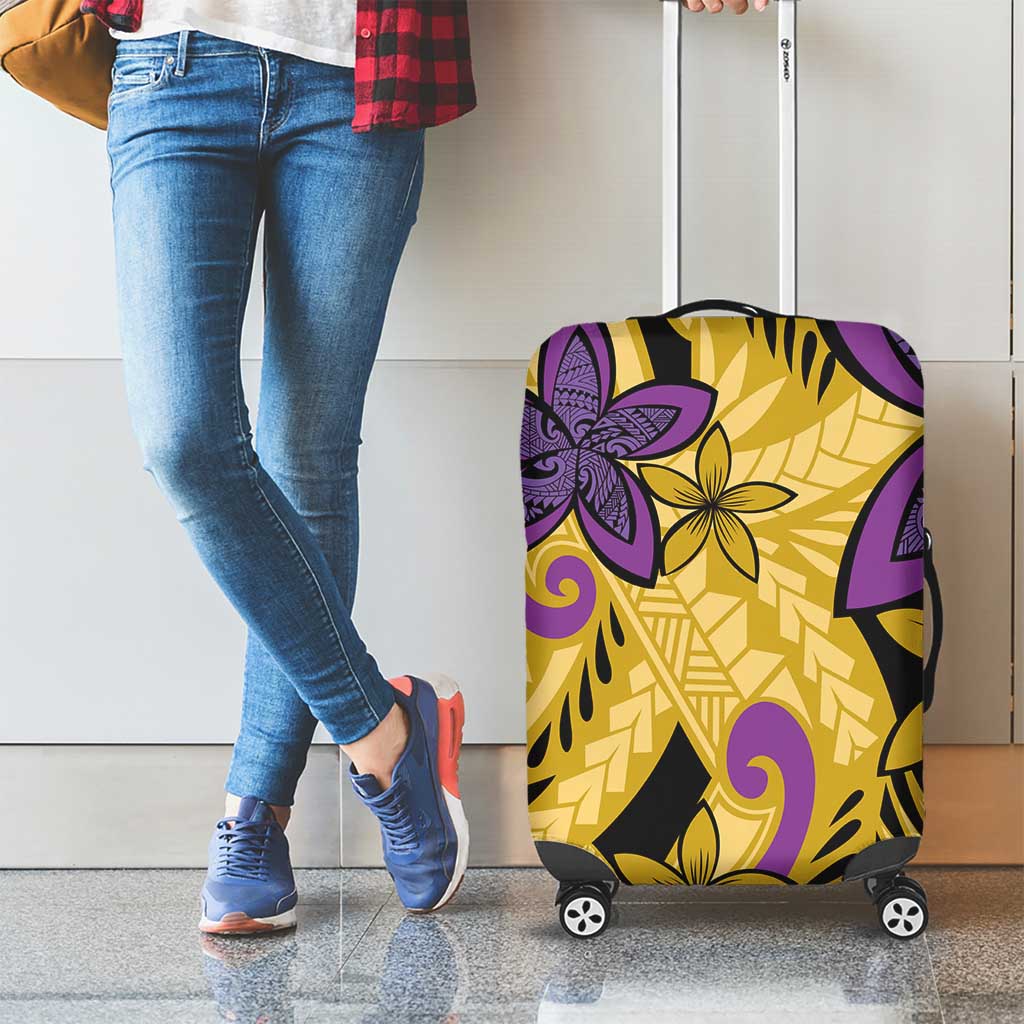 Plumeria Polynesian Pattern Luggage Cover Unique Fantasy Yellow Purple