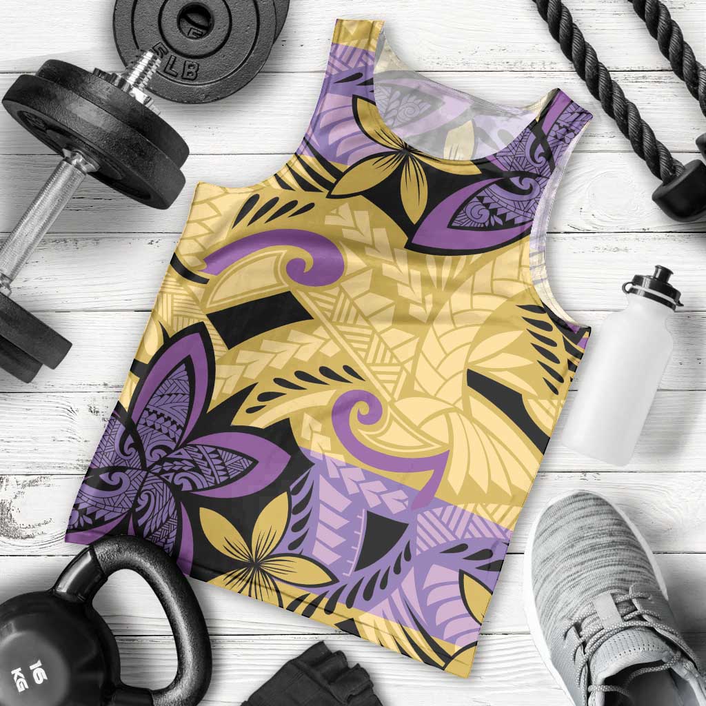 Plumeria Polynesian Pattern Men Tank Top Unique Fantasy Yellow Purple LT01 - Polynesian Pride