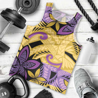 Plumeria Polynesian Pattern Men Tank Top Unique Fantasy Yellow Purple LT01 - Polynesian Pride