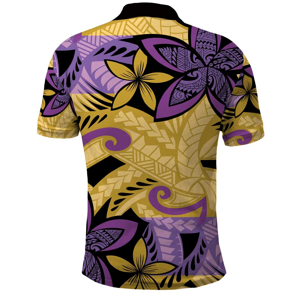 Plumeria Polynesian Pattern Polo Shirt Unique Fantasy Yellow Purple