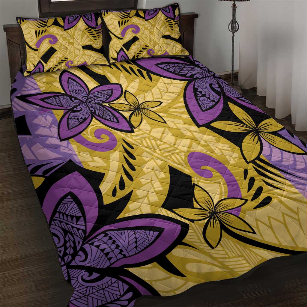 Plumeria Polynesian Pattern Quilt Bed Set Unique Fantasy Yellow Purple LT01 Yellow - Polynesian Pride